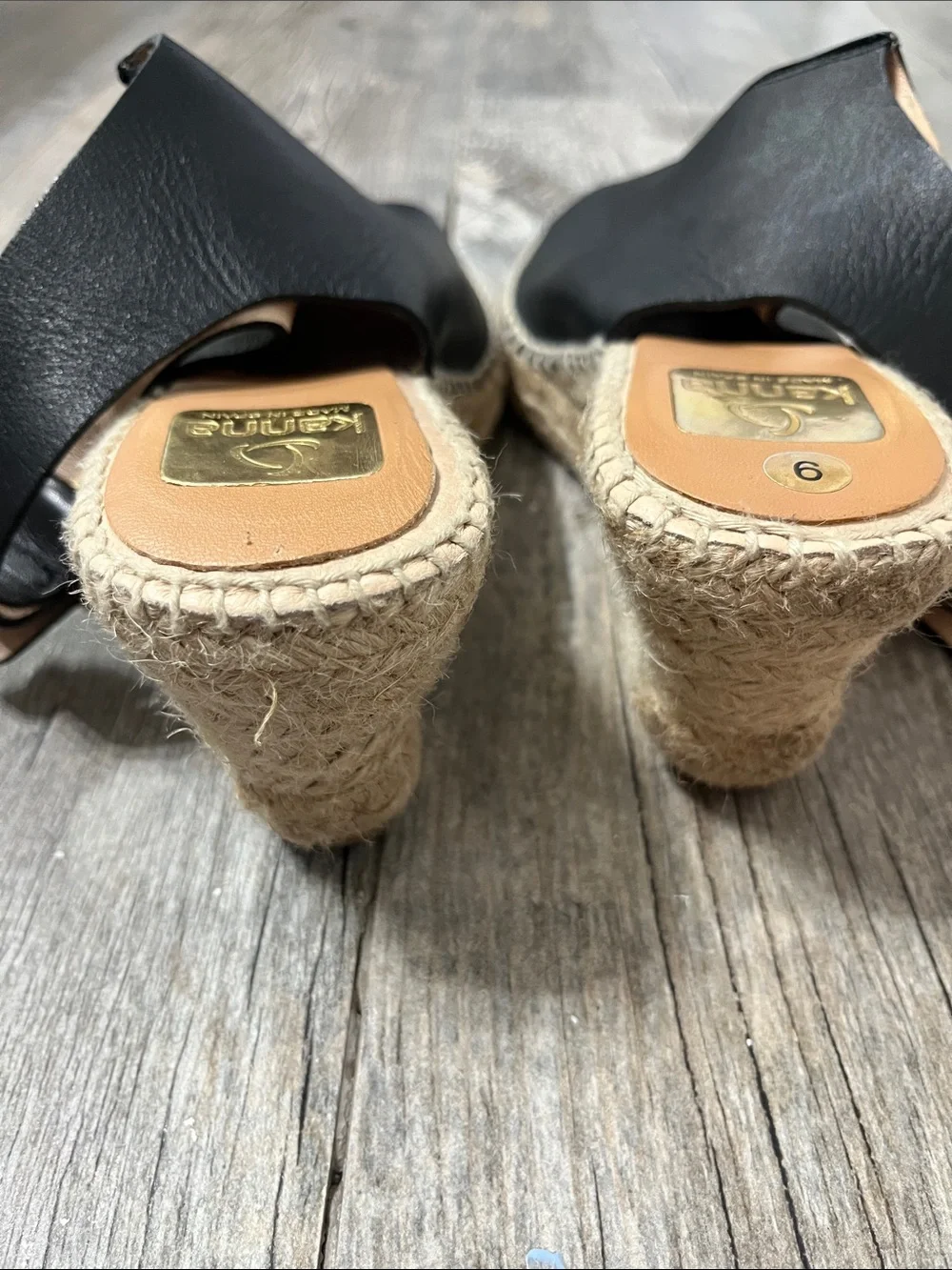 Kanna women’s 9 Made in Spain black leather wedge espadrilles